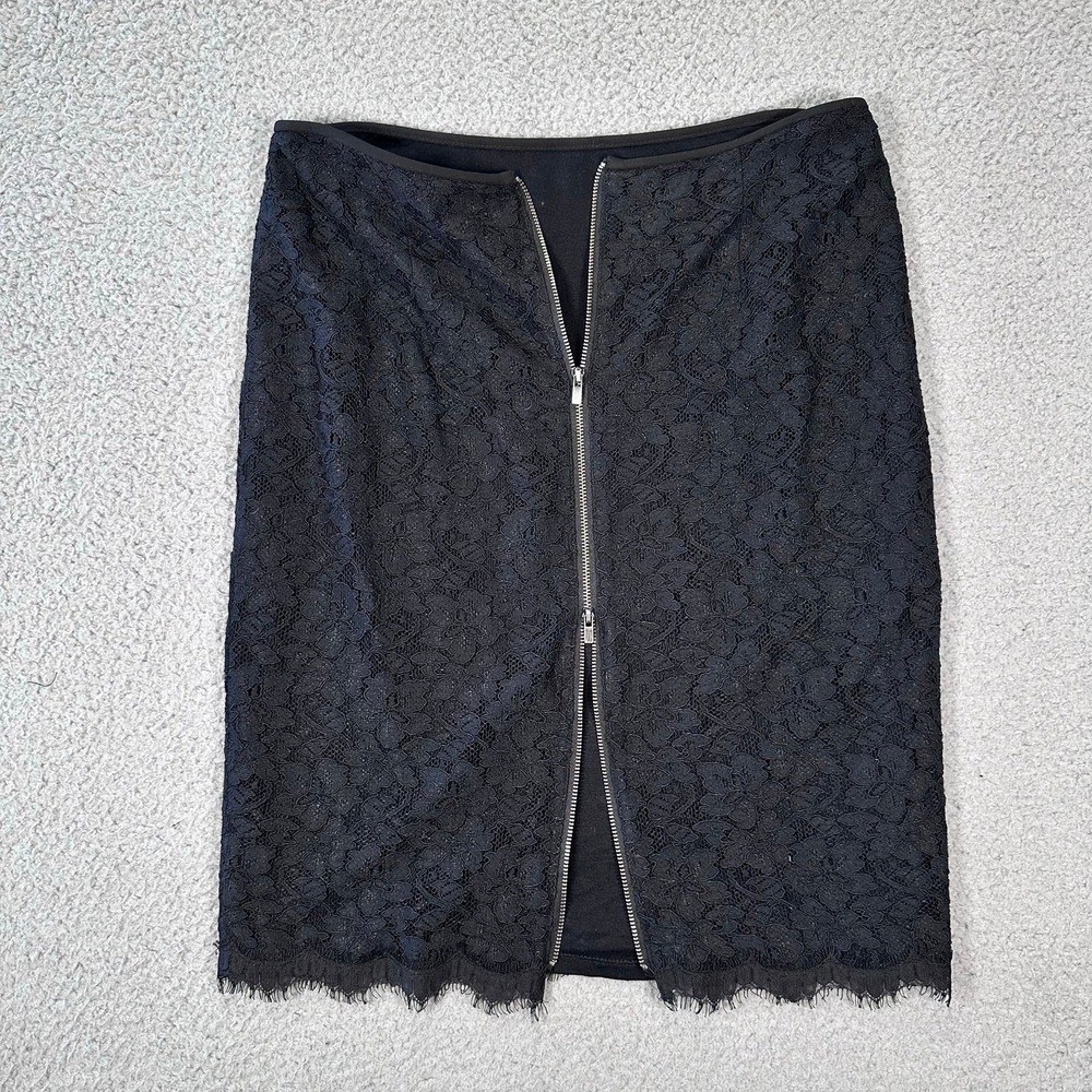 Diane Von Furstenberg Scotia Lace Pencil Skirt Womens 10 Black DVF Silk Cocktail - Picture 9 of 12
